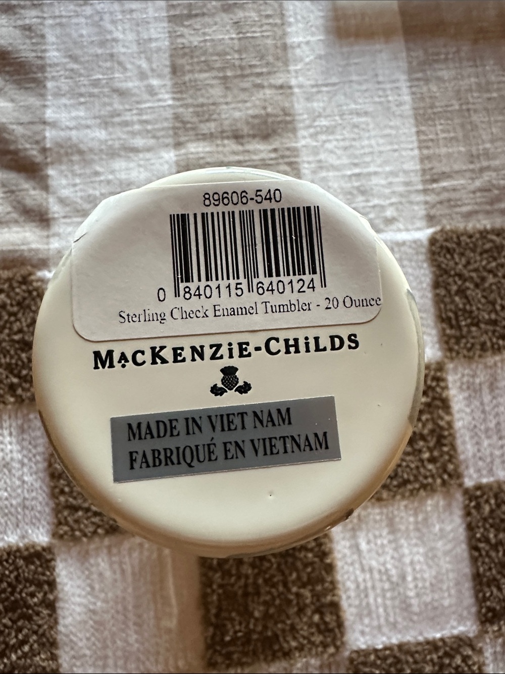 MacKenzie-Childs Cream Sterling Check Enamel Tumbler 20 oz NWT - Picture 3 of 7